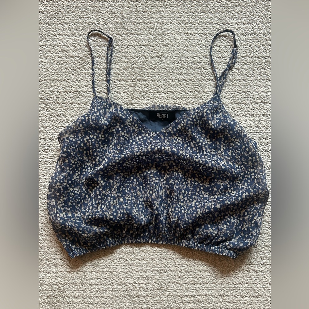 Reset The‎ Alli Top Tank Top Womens Small Blue Floral Print Adjustable Straps